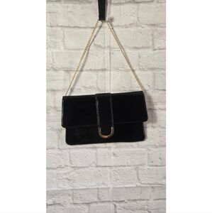 Elegant Black Patent Bag with Gold Chain
